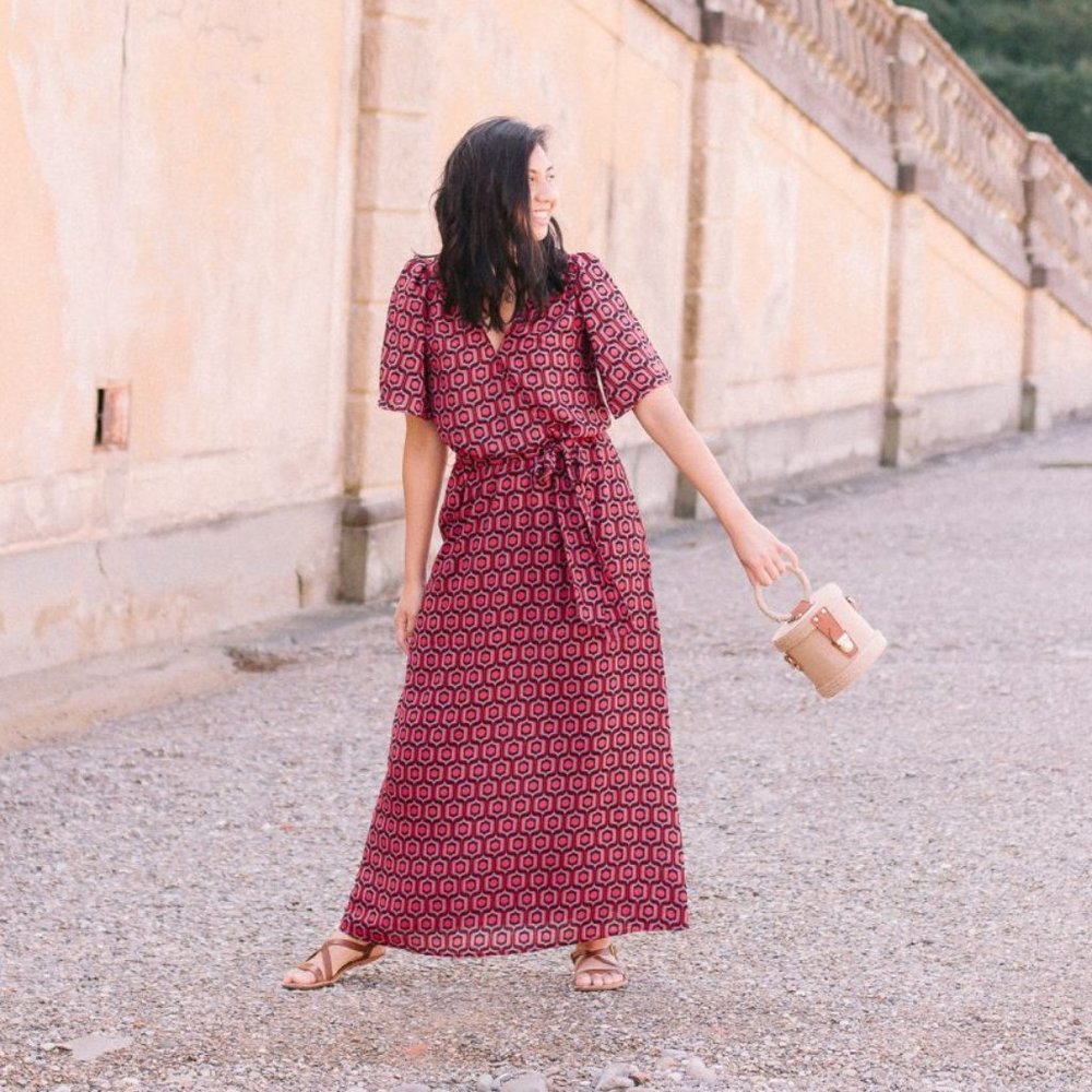 Happy X Nature Red Geometric Retro Maxi Dress NWT